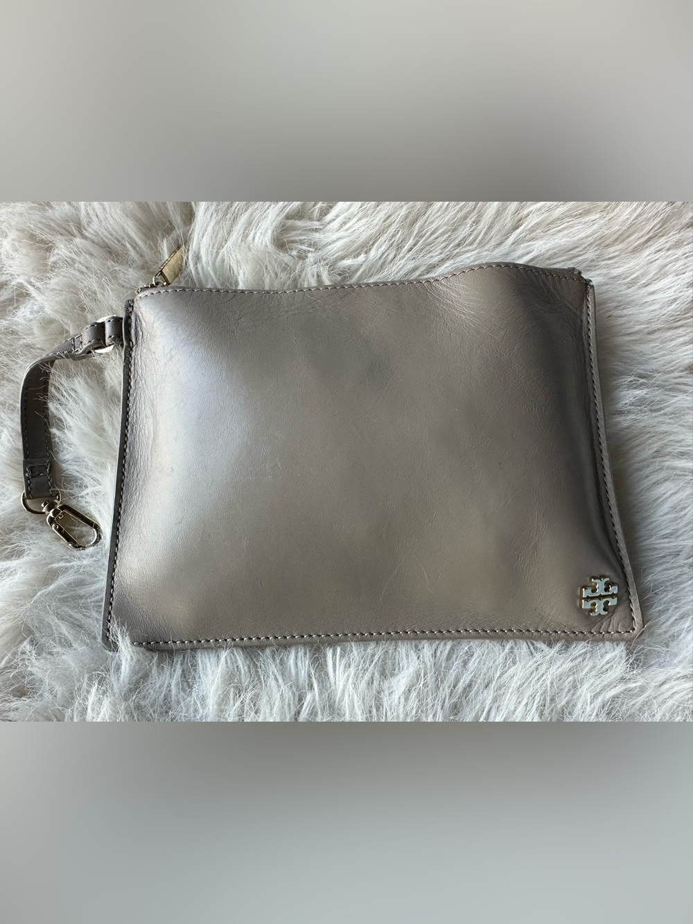 Tory Burch Metallic Taupe Wristlet Clutch